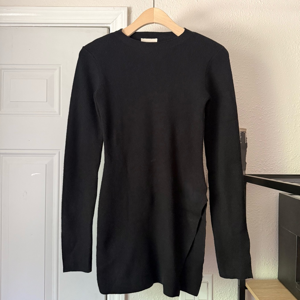 Veiled New York Black Chunky Knit Stretch Long Sleeve Mini Sweater Dress